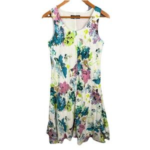 Context Lord‎ & Taylor White Foral Print Hi Low Linen Dress Lined M Cottagecore